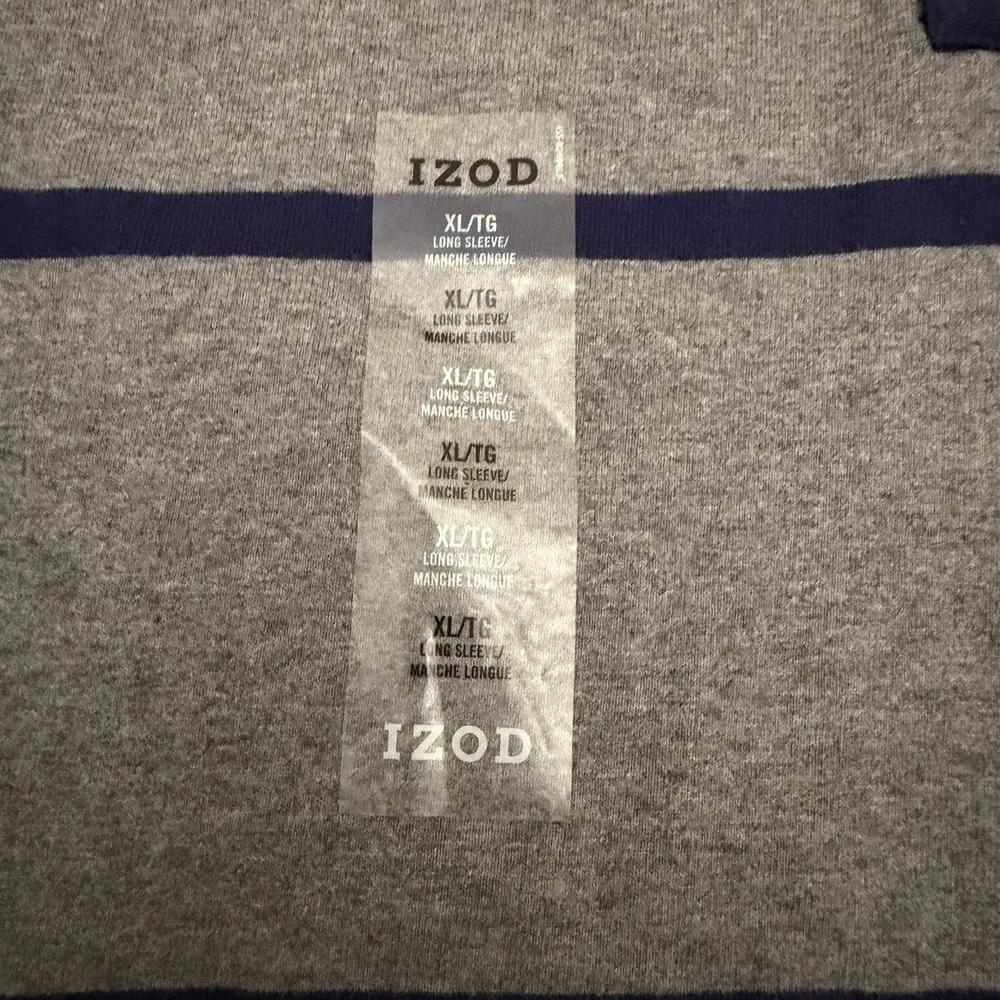 IZOD Men's 1/4 Zip Sweatshirt Cotton Pullover Gray With Blue Stripes Size XL NWT